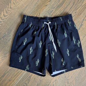 Hollister Black Swim Trunks with Green Cactus Print